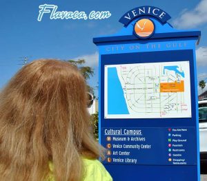 Venice city sign and local attractions